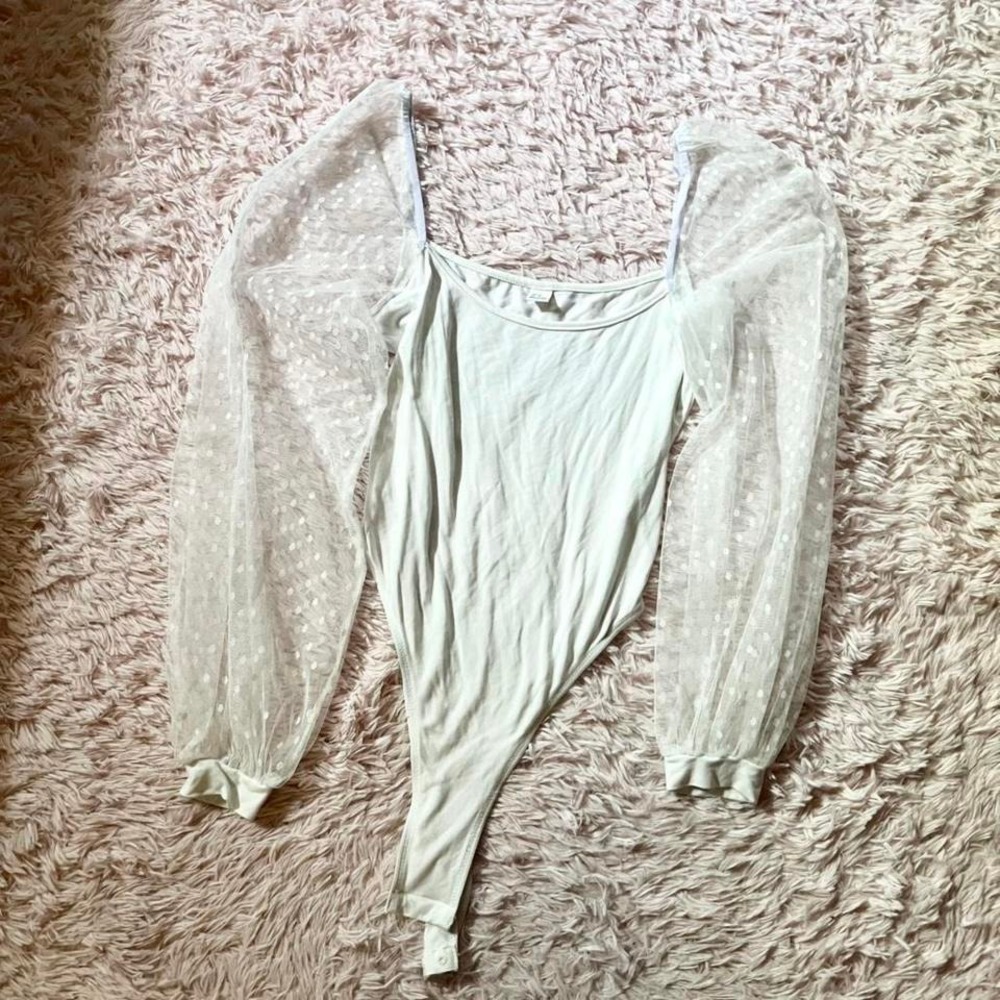 Coquette Twee Balloon Sleeve Whimsical Soft Girl Feminine Fairy Bodysuit Women M